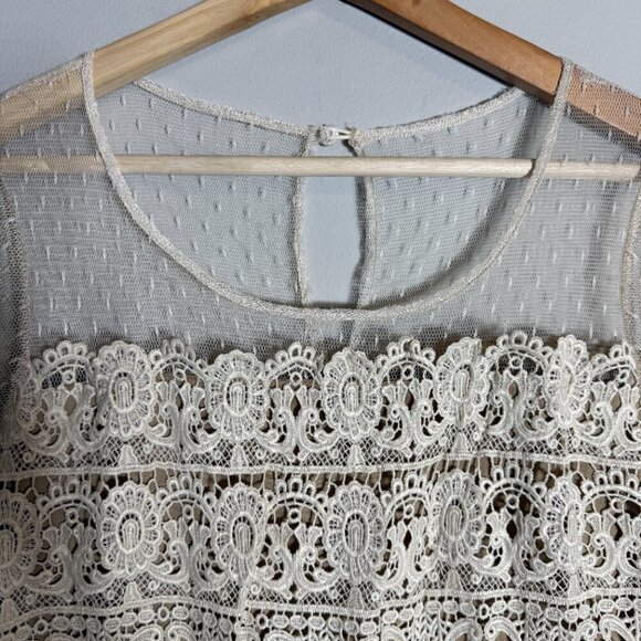 NWT Anthropologie Ryu Long Sleeve Sheer Lace Dress Women's Small Ivory Layered - Picture 6 of 14